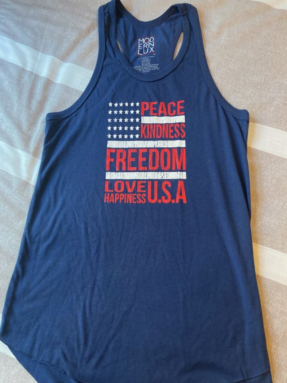 Like New Modern Lux Navy Patriotic Graphic Tank Top Sz L